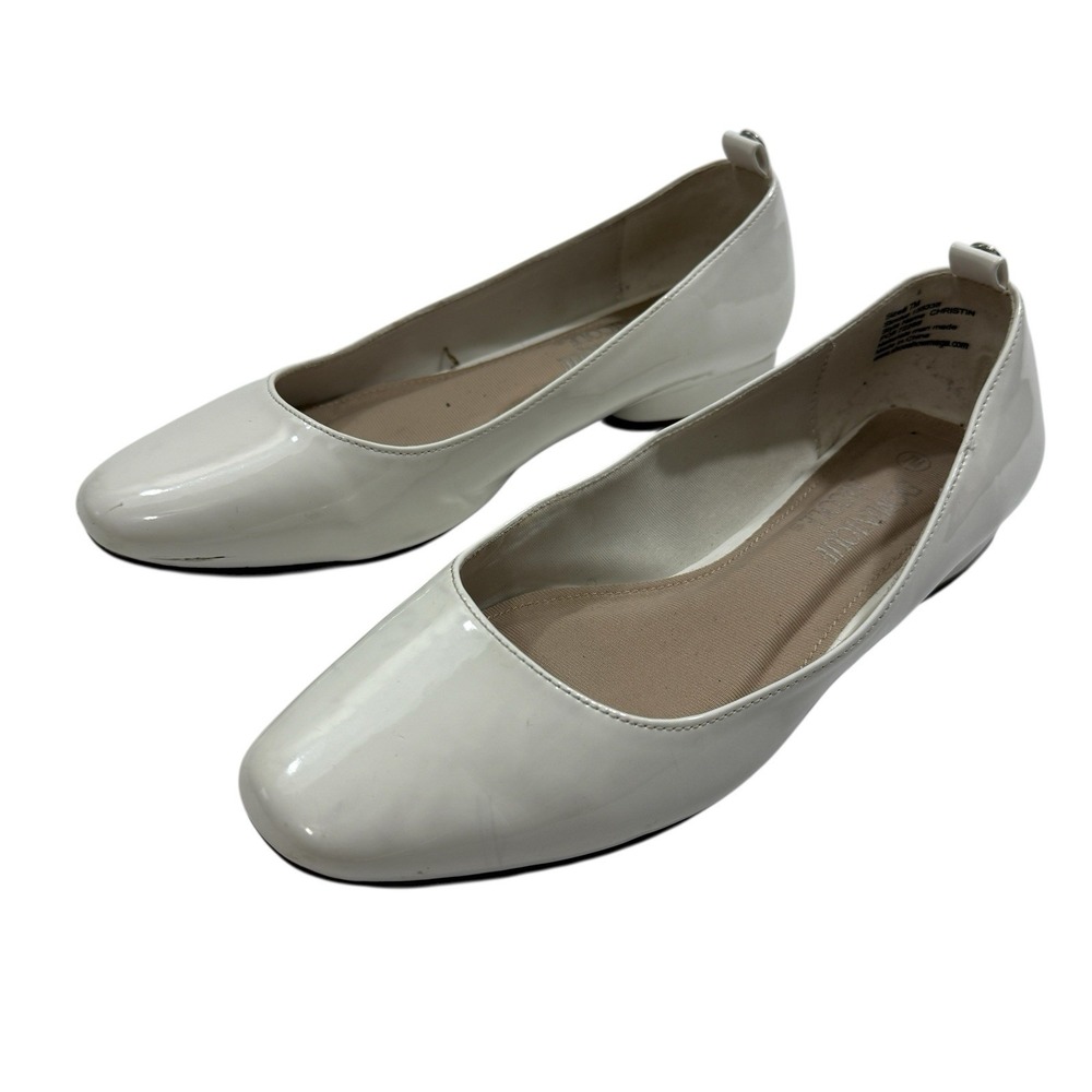 DOMINIQUE NICOLE Christin White Faux Patent Leather Square Toe Pump‎ Heel 7M